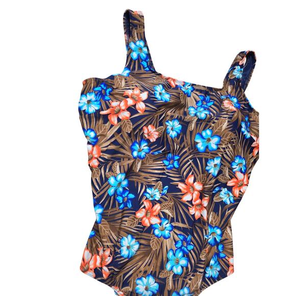 Lands End 1 Piece Swimsuit 26 Womens Plus Size Padded Floral Tropical Vacation - Picture 2 of 5